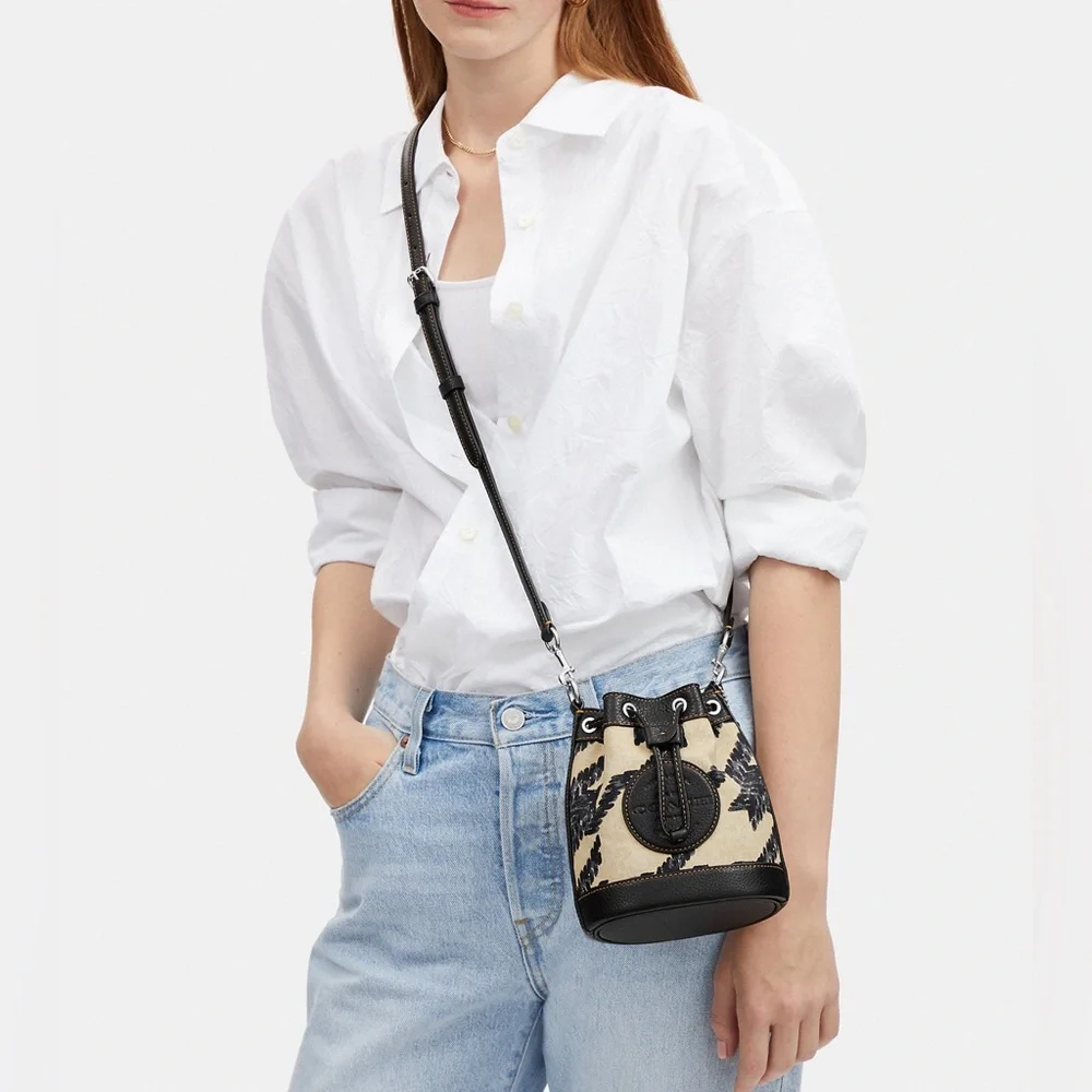 NWT COACH Mini‎ Dempsey Bucket Bag With Houndstooth Print And Patch